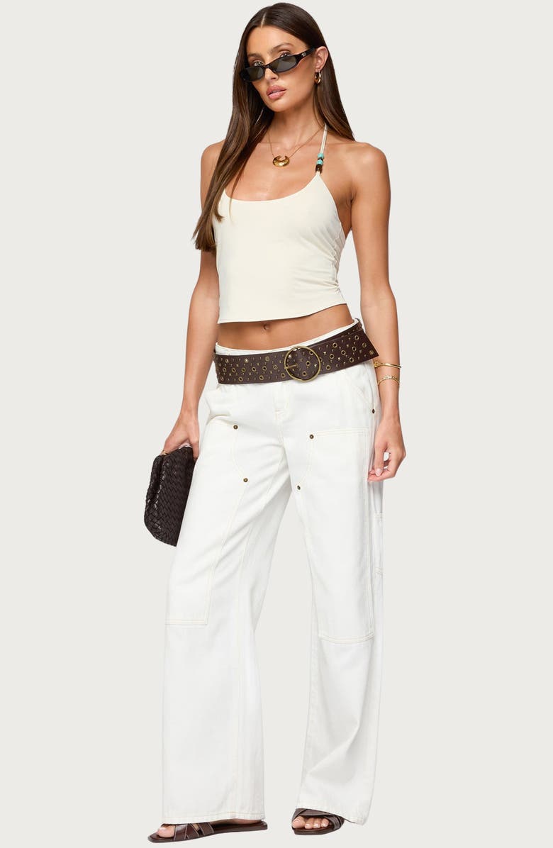 EDIKTED Radley Beaded Halter Crop Top, Alternate, color, Cream