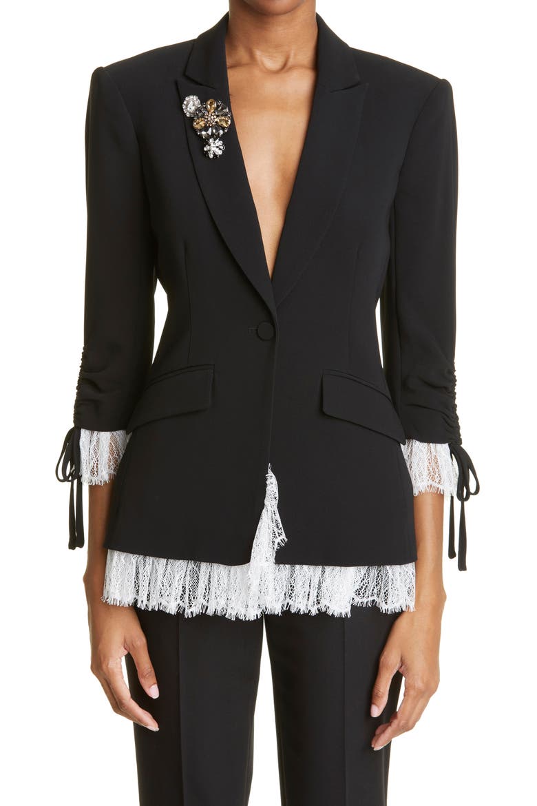 Roxie Lace Trim Blazer, Main, color, BLACK/ IVORY