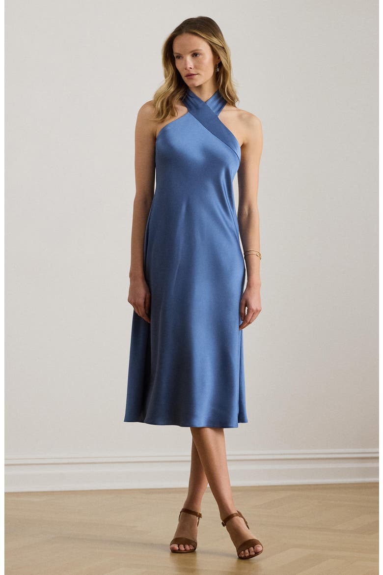 Hammered Satin Cocktail Dress, Alternate, color, CARSON BLUE