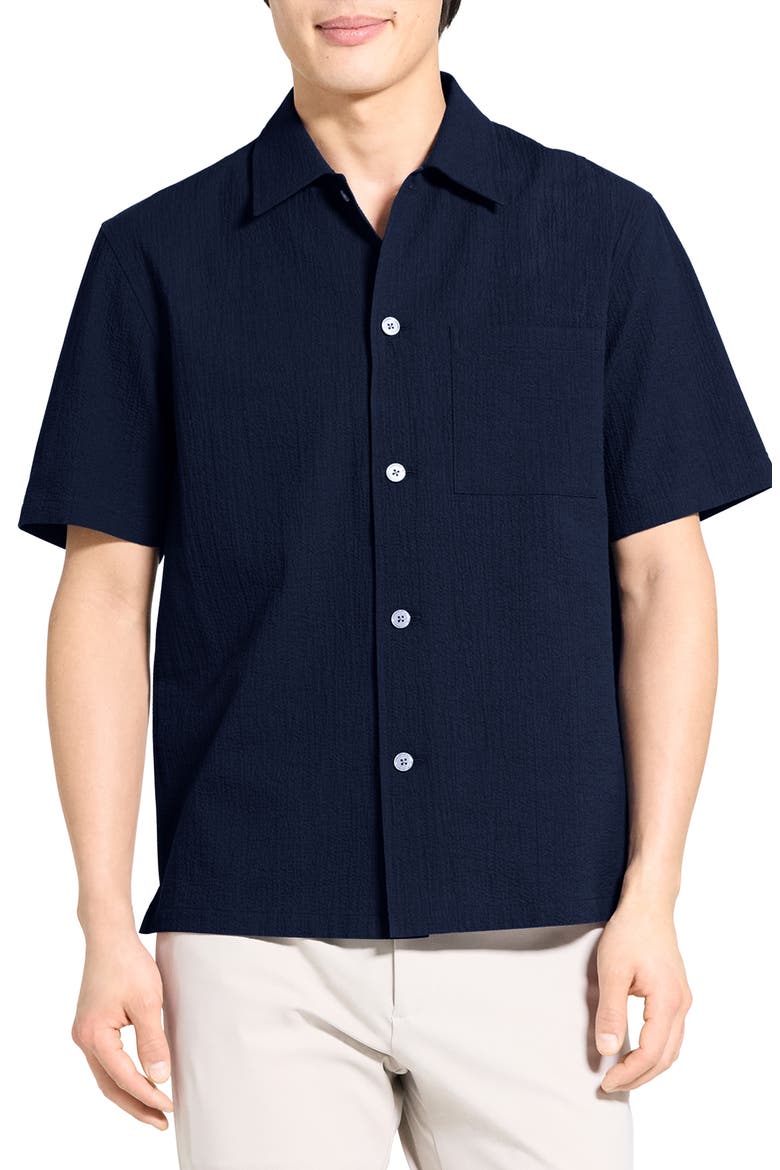 Mini Texture Short Sleeve Button-Up Shirt, Main, color, BALTIC - XHX