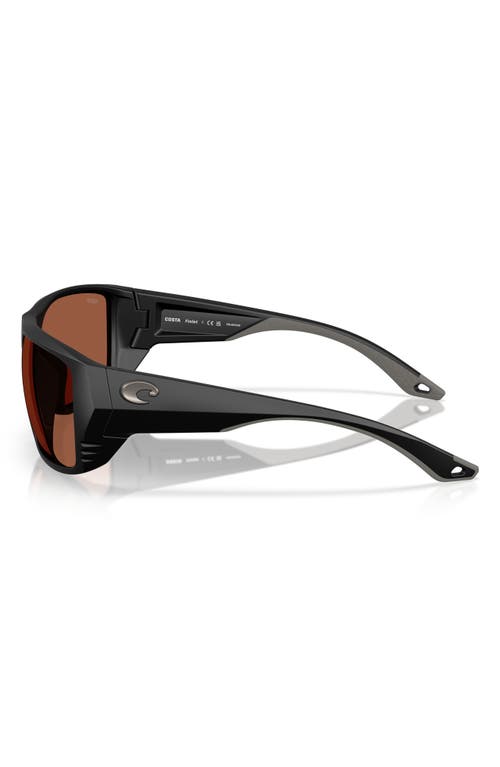 Costa Del Mar Finlet 59mm Polarized Rectangular Sunglasses In Matte Black/copper 580p