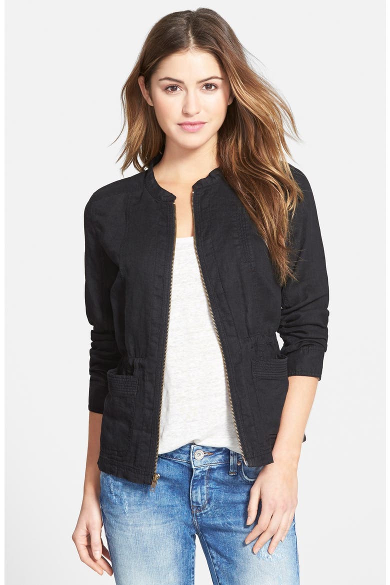 Linen Utility Jacket, Main, color, BLACK