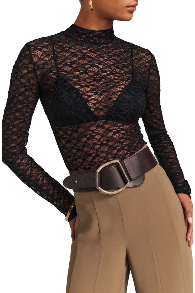 Nell Turtleneck Jersey Top, Main, color, BLACK LACE