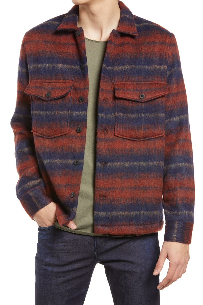 Men's Hatch Stripe Flannel Shirt Jacket, Main, color, RED