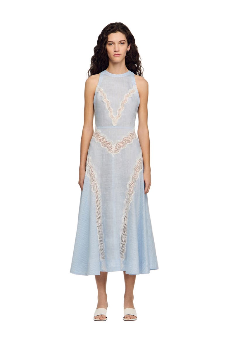 Maxi dress with lace details, Main, color, Ciel / blanc