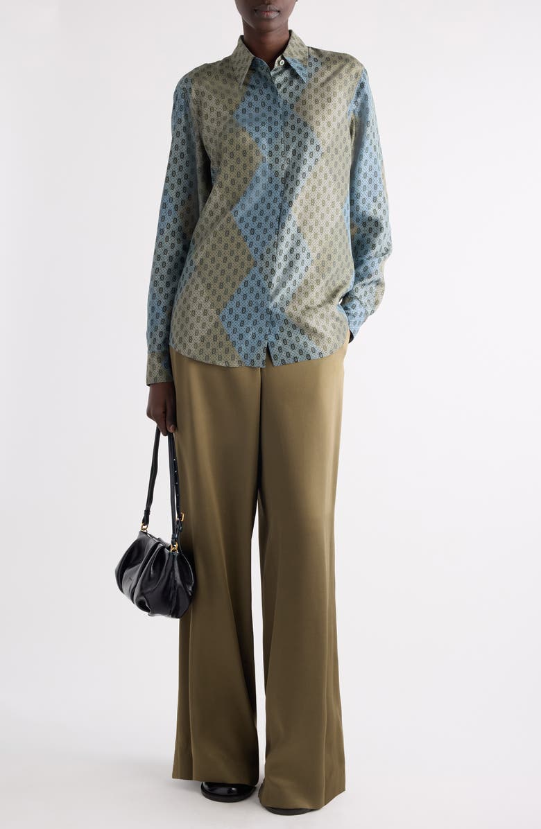 Dries Van Noten Cho Silk Button-Up Shirt, Alternate, color, Stone