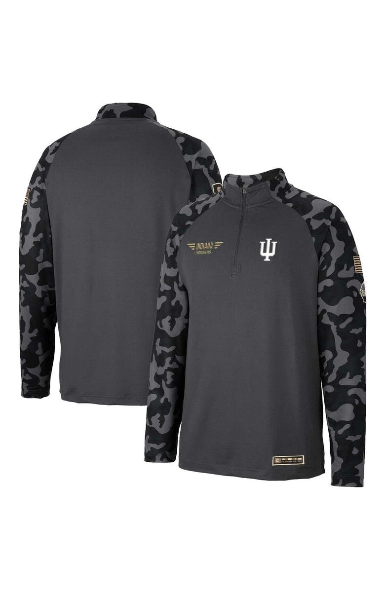 COLOSSEUM Men's Colosseum Charcoal Indiana Hoosiers OHT Military Appreciation Long Range Raglan Quarter-Zip Jacket, Main, color, 