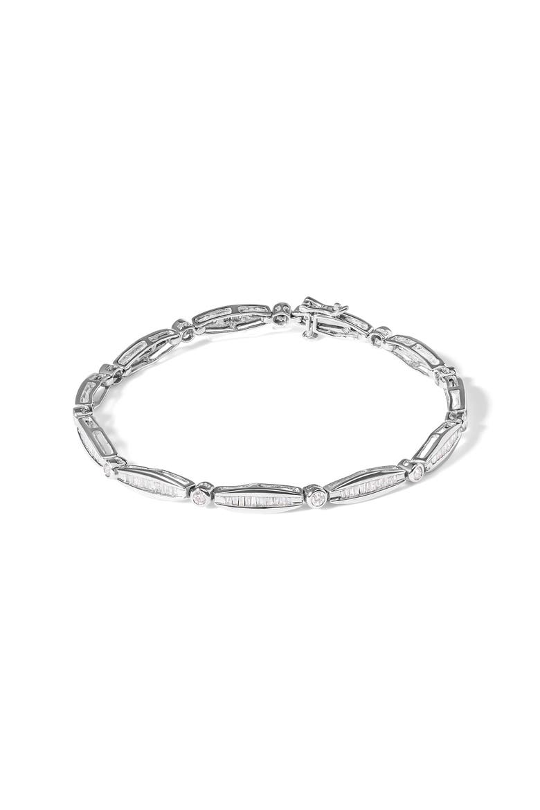 14K White Gold 1-1/2 Cttw Diamond Bezel and Tapered Link 7" Tennis Bracelet, Main, color, White