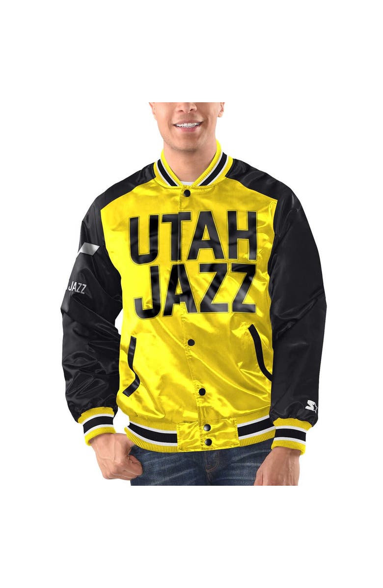 STARTER Men's Starter Yellow/Black Utah Jazz Renegade Satin Full-Snap Varsity Jacket, Alternate, color, Yellow