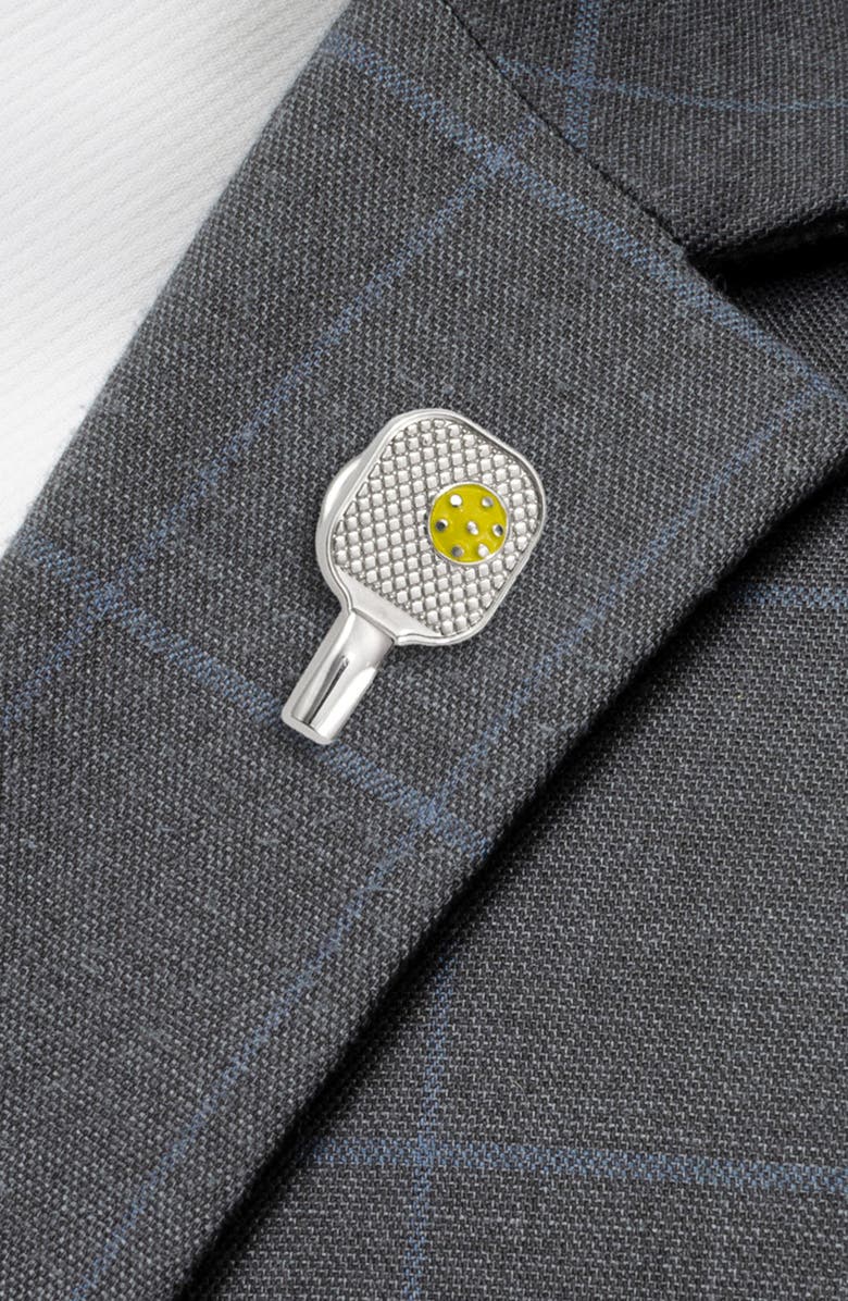 Cufflinks, Inc. Pickleball Racket Lapel Pin, Alternate, color, Silver
