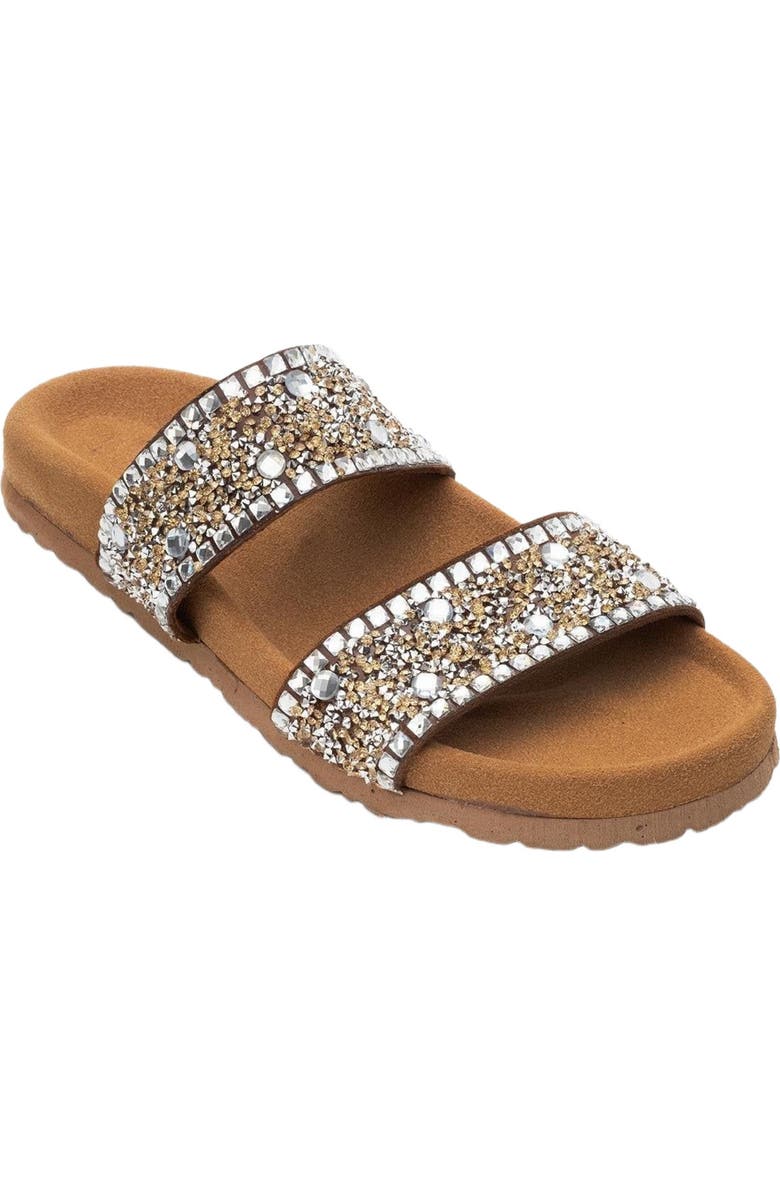 Forever & Always Shoes Jamie Leather Double Strap Slide Sandal with Stones, Main, color, Cognac Leather
