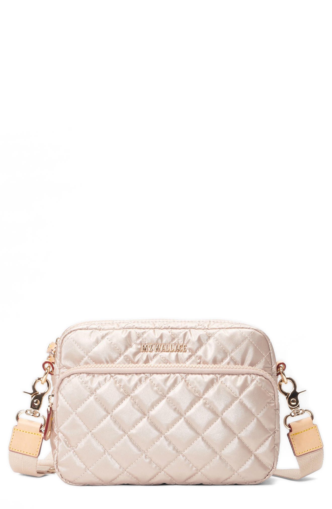 MZ Wallace Small Metro Quilted Nylon Camera Bag in Pale Rose Gold Metallic 