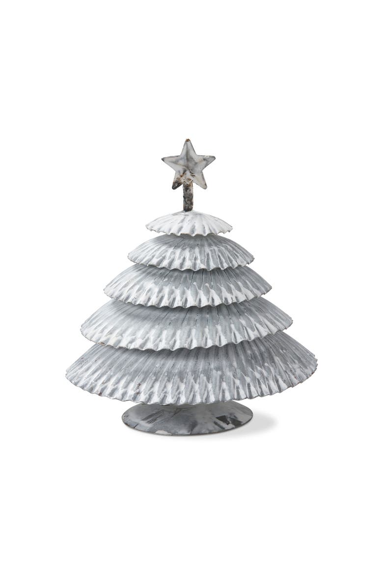 Gray Crimped Tin Tree with Star Topper Tabletop Decoration, Main, color, Gray
