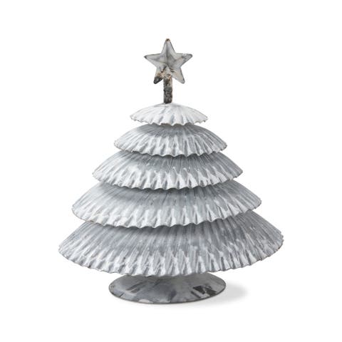 Gray Crimped Tin Tree with Star Topper Tabletop Decoration