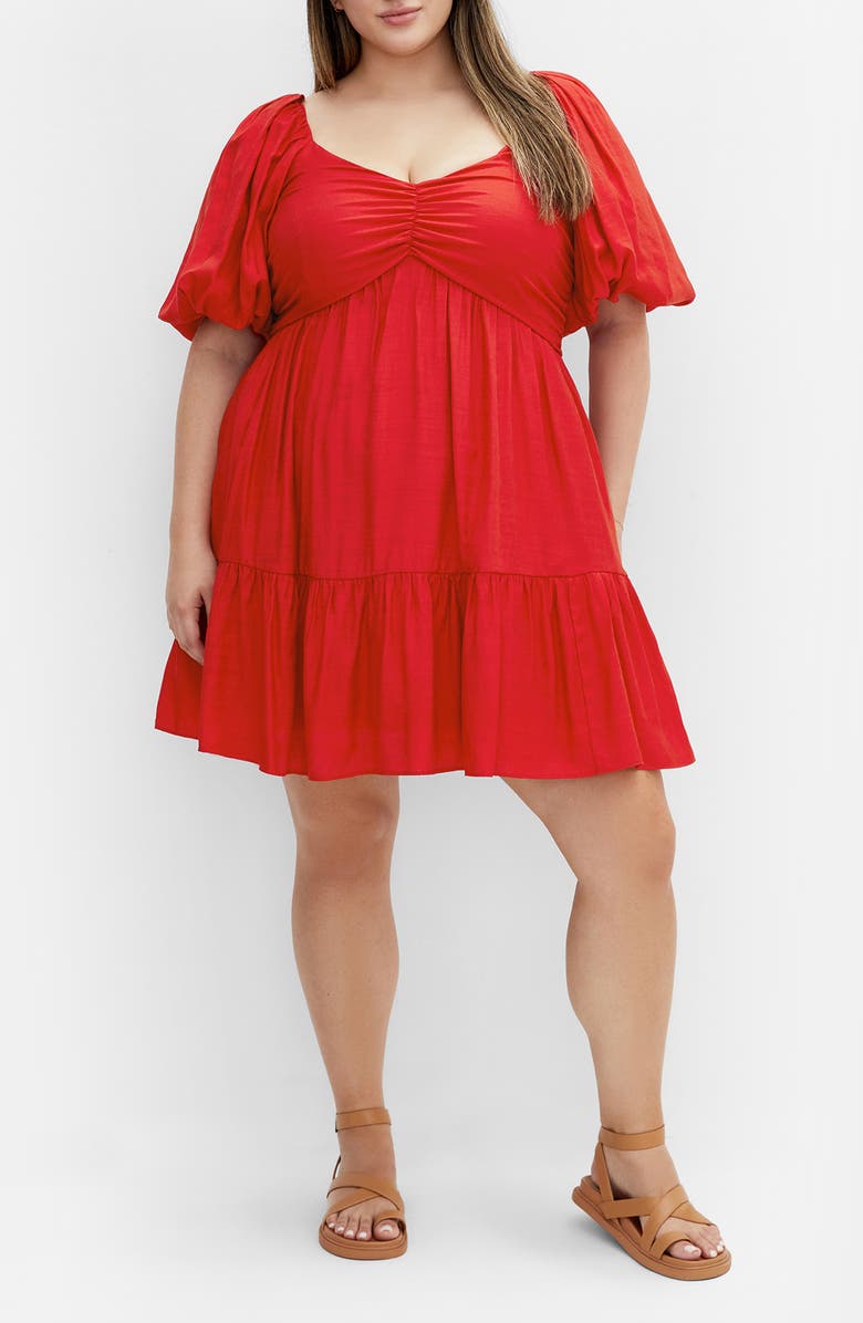 City Chic Mindy Puff Sleeve Dress, Main, color, Red
