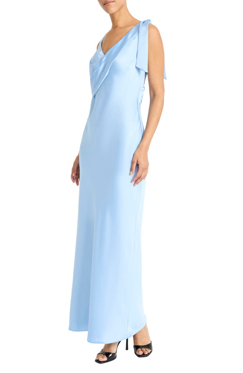 Maggy London Tie Detail Satin Gown, Alternate, color, Blue Bell