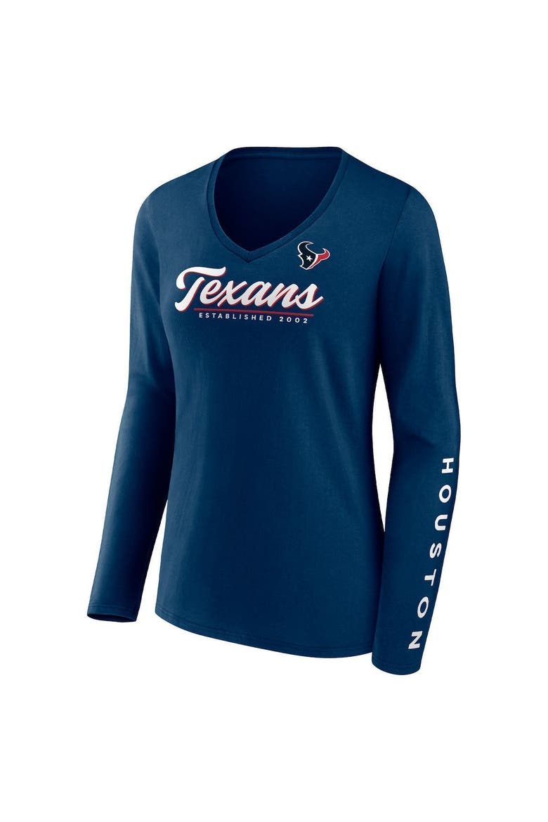 Women's Fanatics Branded Navy Houston Texans Drive Forward V-Neck Long Sleeve T-Shirt, Alternate, color, Navy