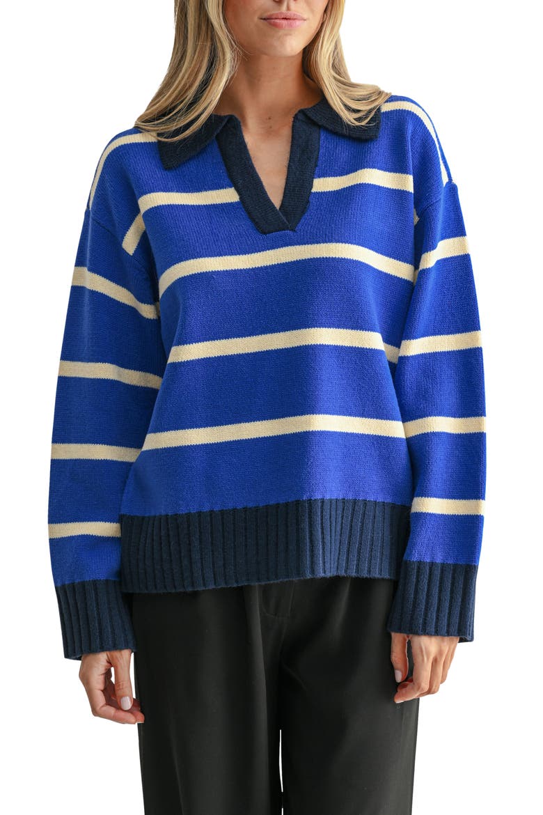 Striped Polo Sweater, Main, color, BUTTER BLUE NAVY