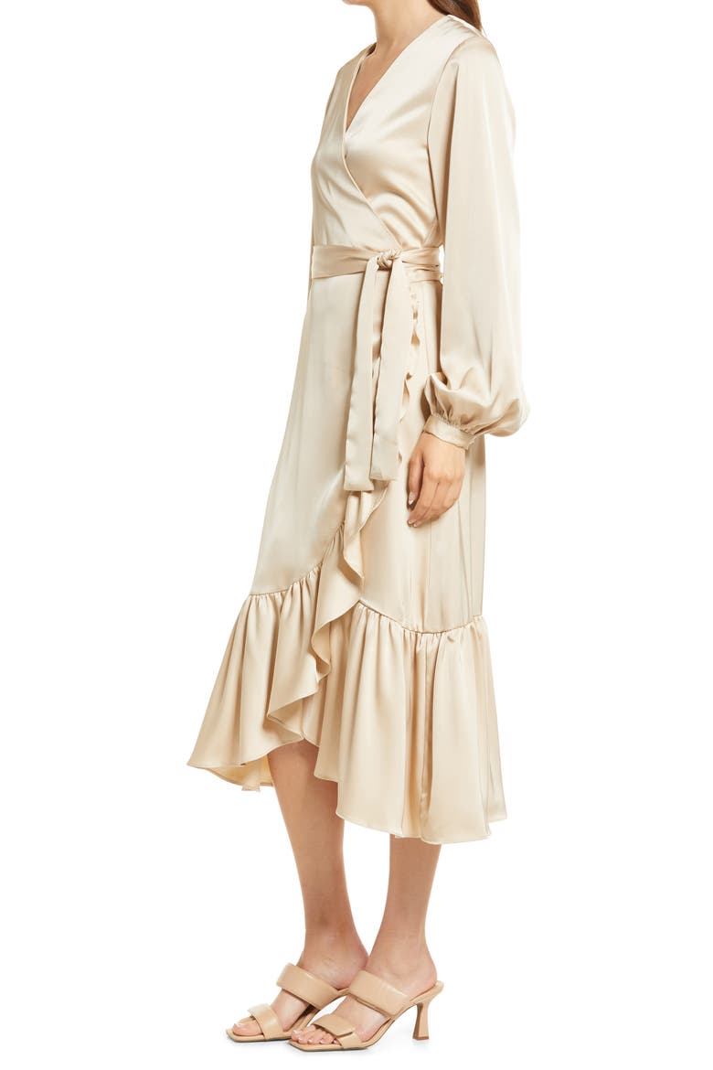 Long Sleeve Midi Wrap Dress, Alternate, color, OYSTER