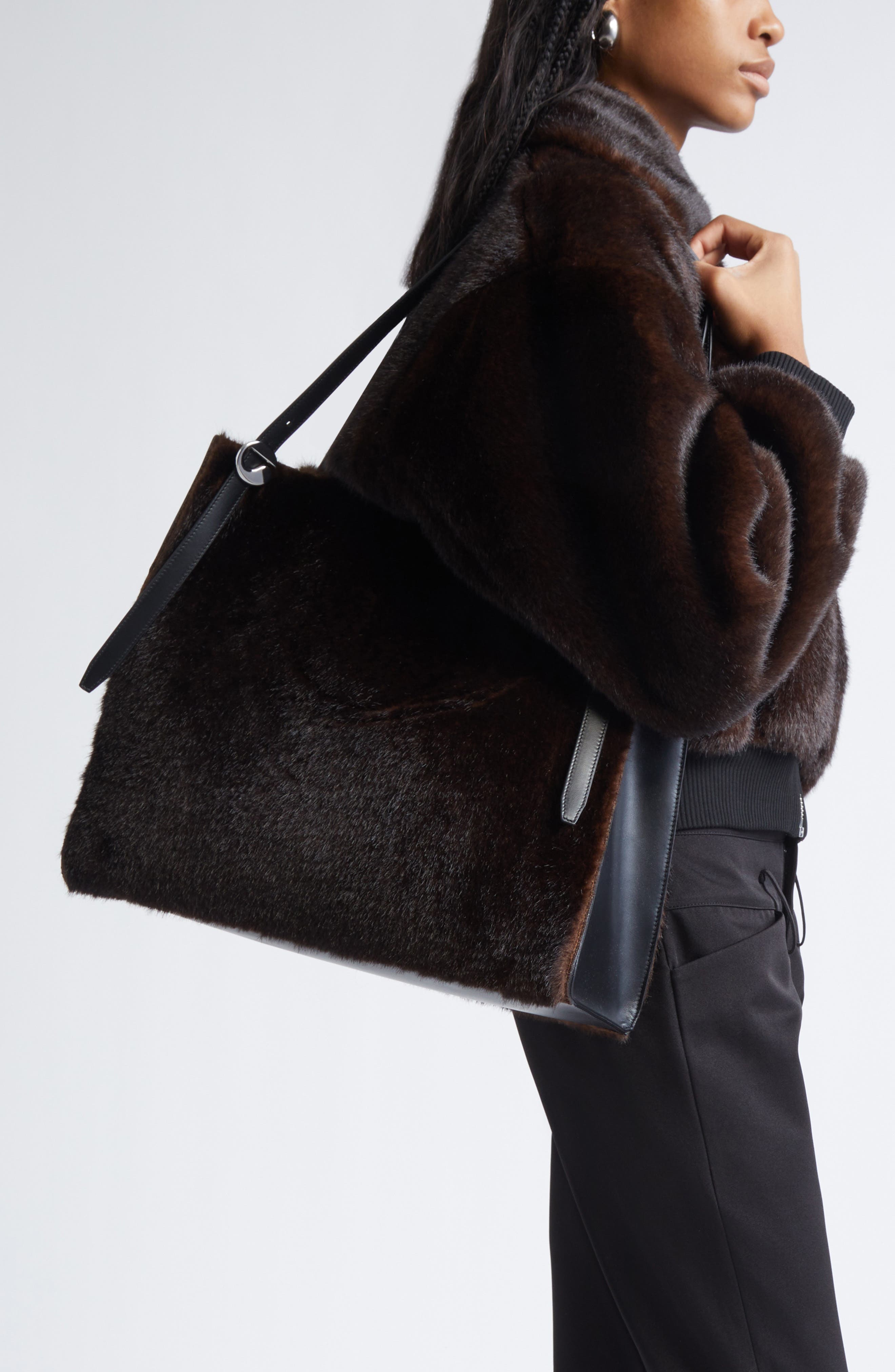 Coperni Belt Faux Fur Tote, Alternate, color, Brown Brown