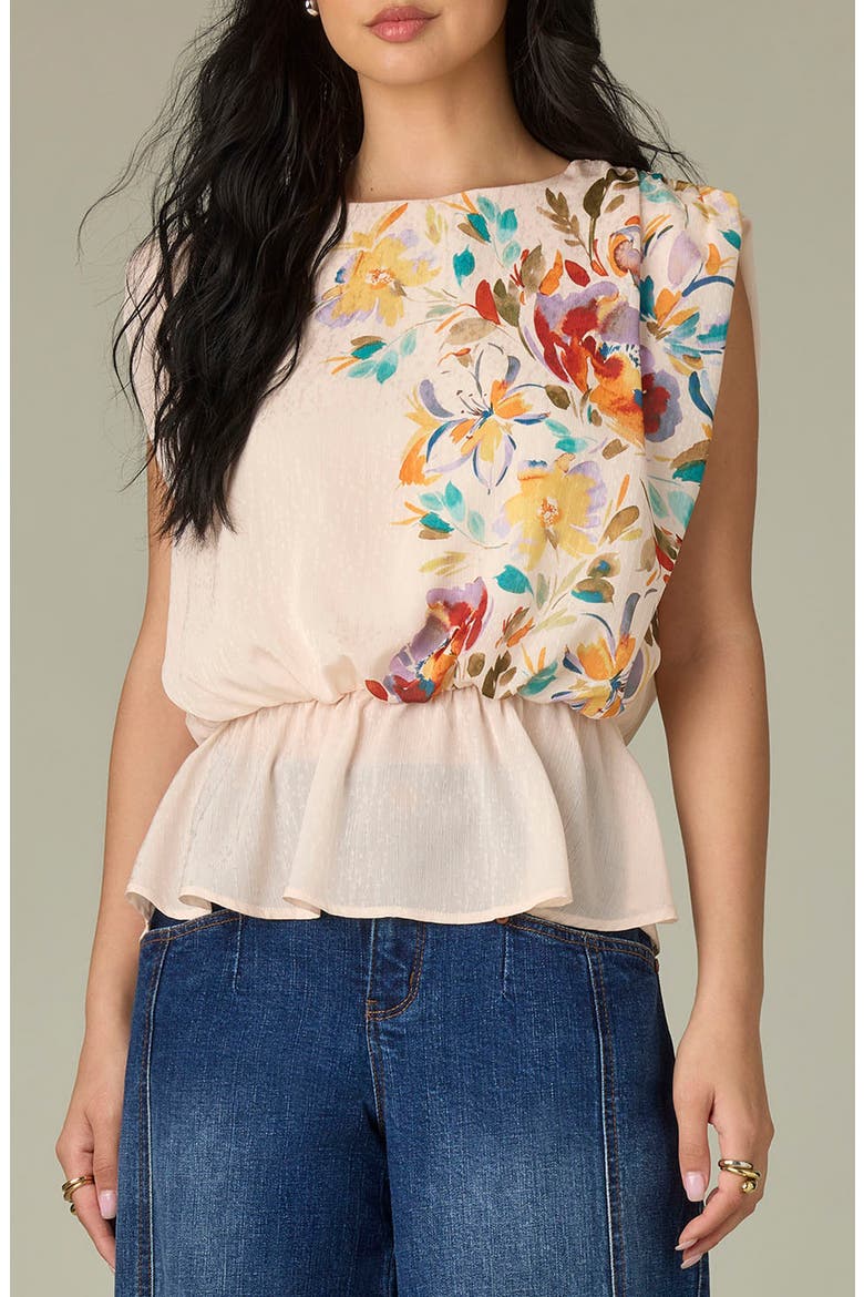 Floral Print Peplum Top, Main, color, PEARL DUST MULTI