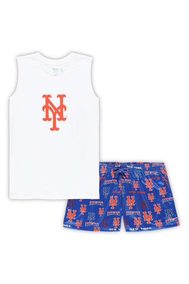Women's Concepts Sport White/Royal New York Mets Plus Size Tank Top & Shorts Sleep Set, Main, color, White
