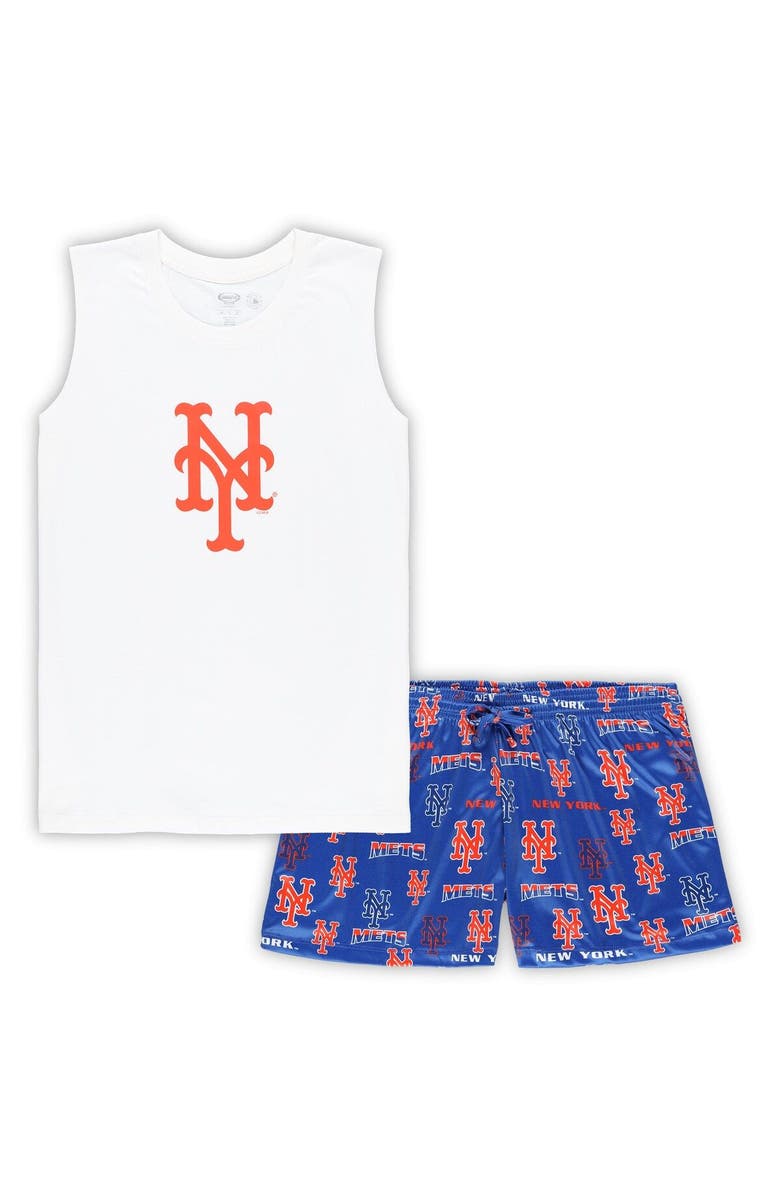 CONCEPTS SPORT Women's Concepts Sport White/Royal New York Mets Plus Size Tank Top & Shorts Sleep Set, Main, color, White