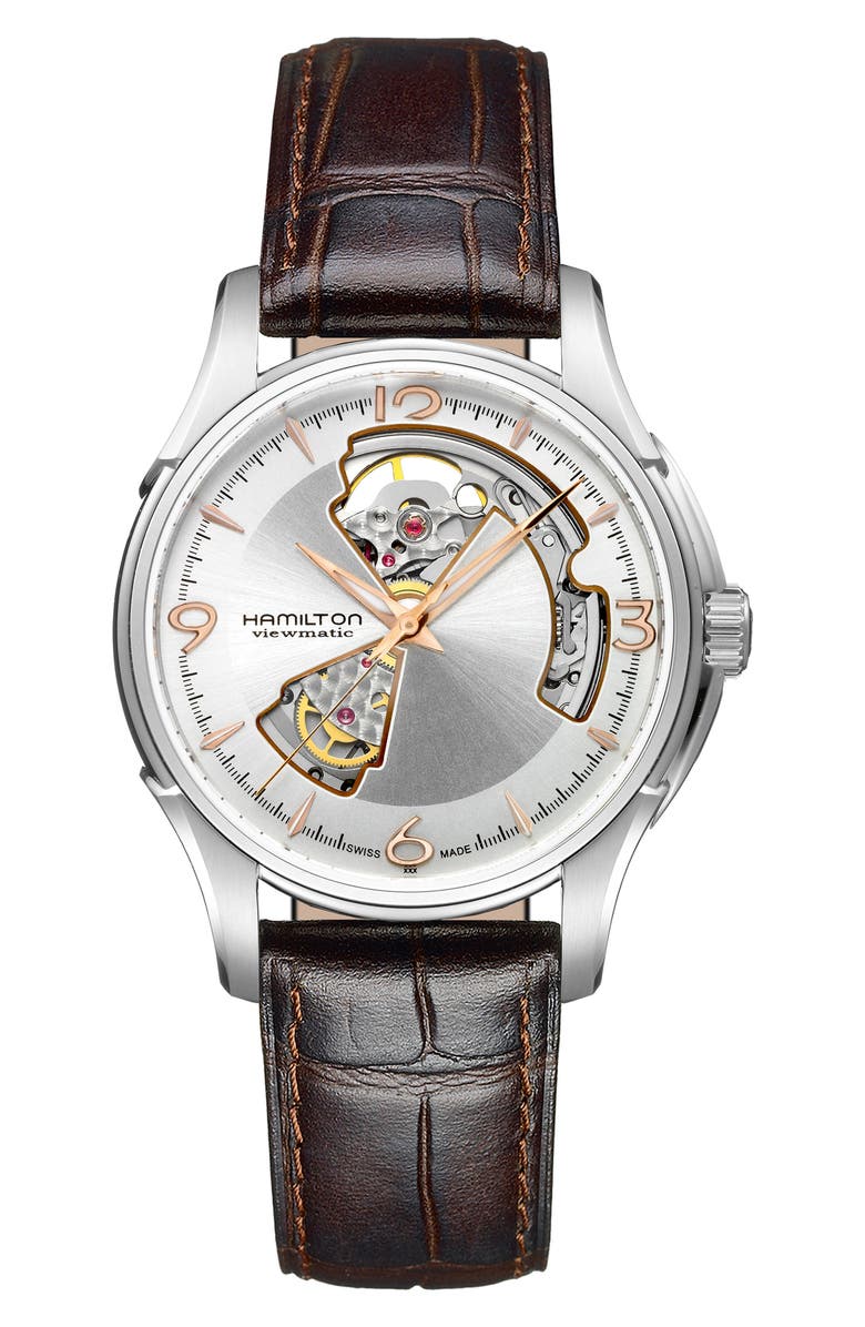 Hamilton Jazzmaster Open Heart Automatic Leather Strap Watch, 40mm, Main, color,