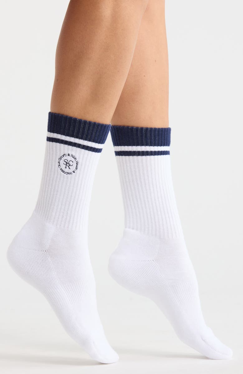 Sporty & Rich Stripe Rib Socks, Main, color, White/Dark Navy