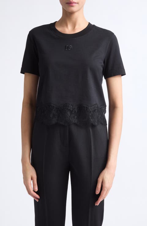 Logo Embroidered Lace Trim T-Shirt