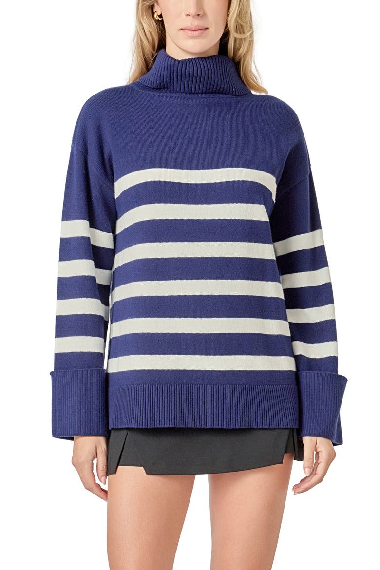 Stripe Turtleneck Sweater, Main, color, NAVY/ WHITE