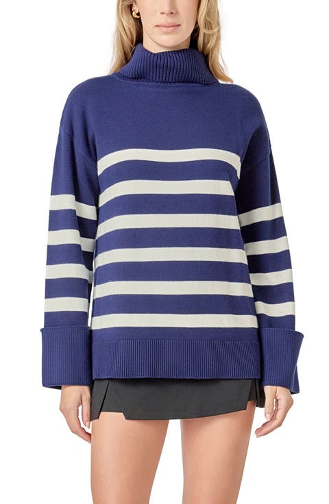 Stripe Turtleneck Sweater