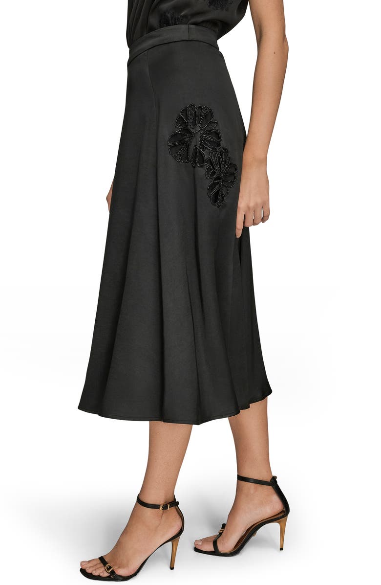 Donna Karan New York Sequin Floral A-Line Midi Skirt, Alternate, color, Black