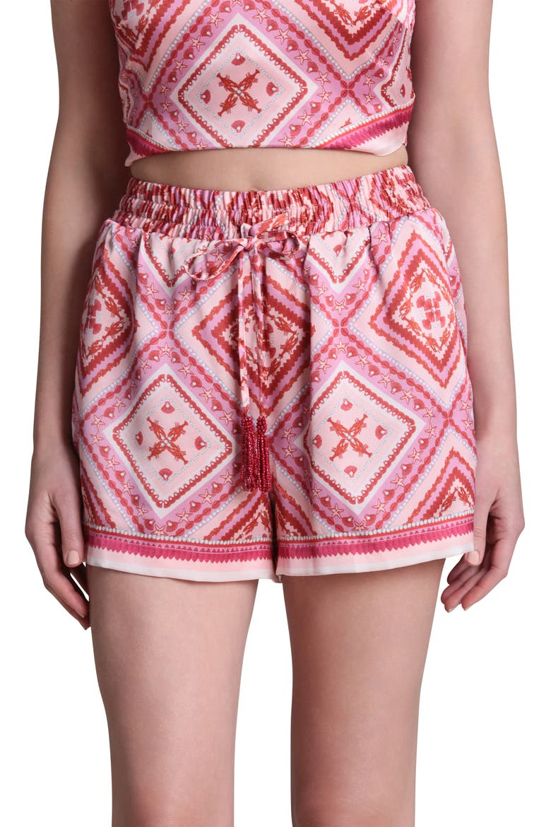 Print Tie Waist Shorts, Alternate, color, LOBSTER PEARL