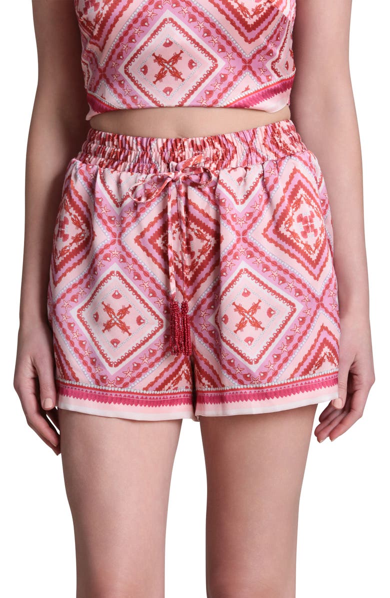 Avec Les Filles Print Tie Waist Shorts, Alternate, color, Lobster Pearl