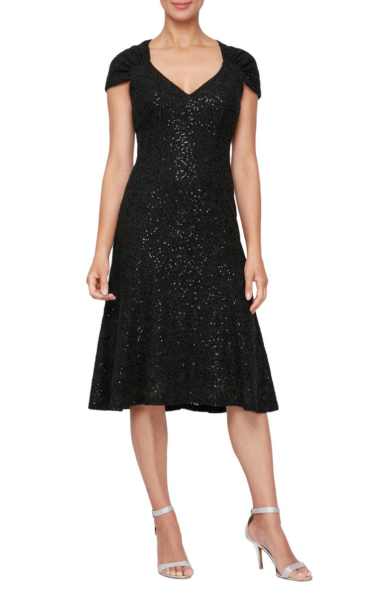 Alex Evenings Sequin Corded Floral Midi Dress, Main, color, 