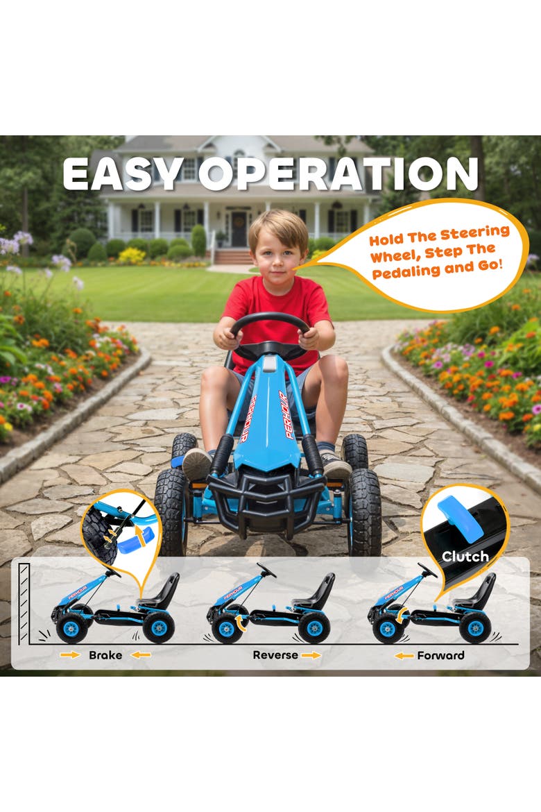Pedal Go Kart for Kids Go Cart with Adjustable Seat EVA Wheels for Boys Girls Aged Years Old, Alternate, color, Blue