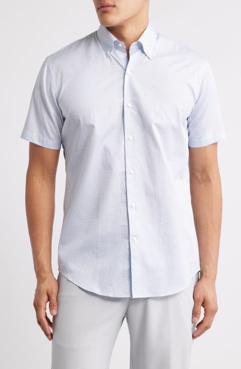 King Geometric Print Short Sleeve Button-Down Shirt