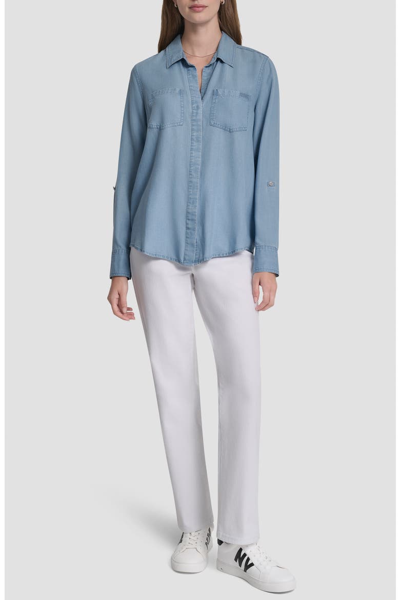 Chambray Button Front Top, Alternate, color, CHAMBRAY