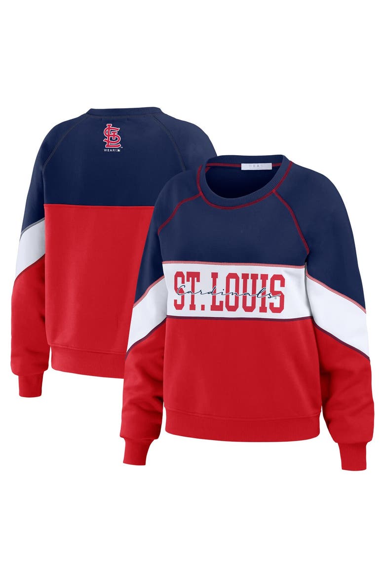 Women's WEAR by Erin Andrews Navy/Red St. Louis Cardinals Color Block Crew Neck Pullover Sweatshirt, Main, color, Navy