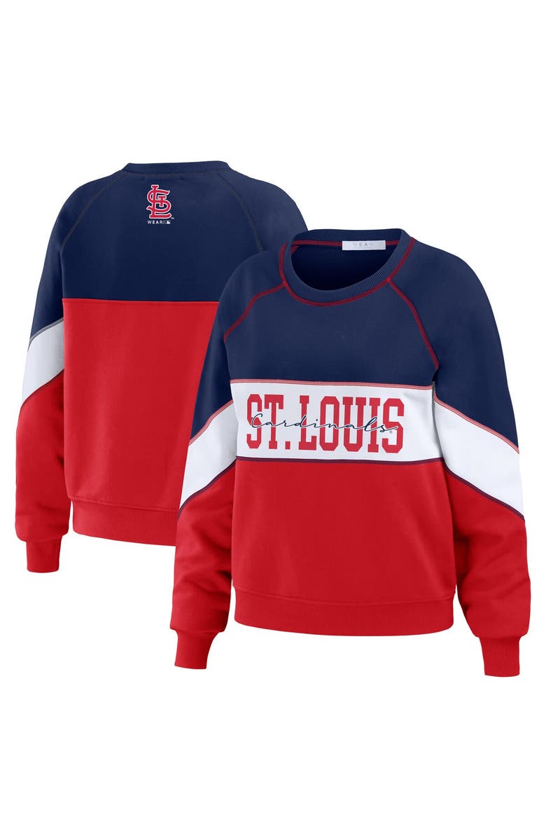 WEAR by Erin Andrews Women's WEAR by Erin Andrews Navy/Red St. Louis Cardinals Color Block Crew Neck Pullover Sweatshirt, Main, color, Navy
