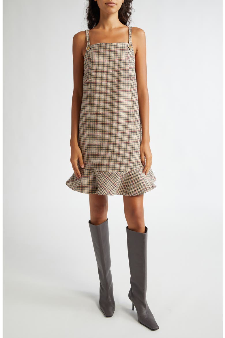 Check Wool Blend Minidress, Main, color, TIGERS EYE