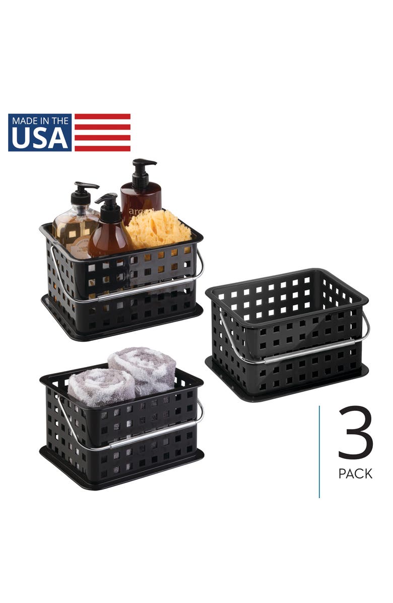 iDesign Small Stackable Shower Basket - Set of 3 - Clear/Frost - Made in USA, Alternate, color, Black