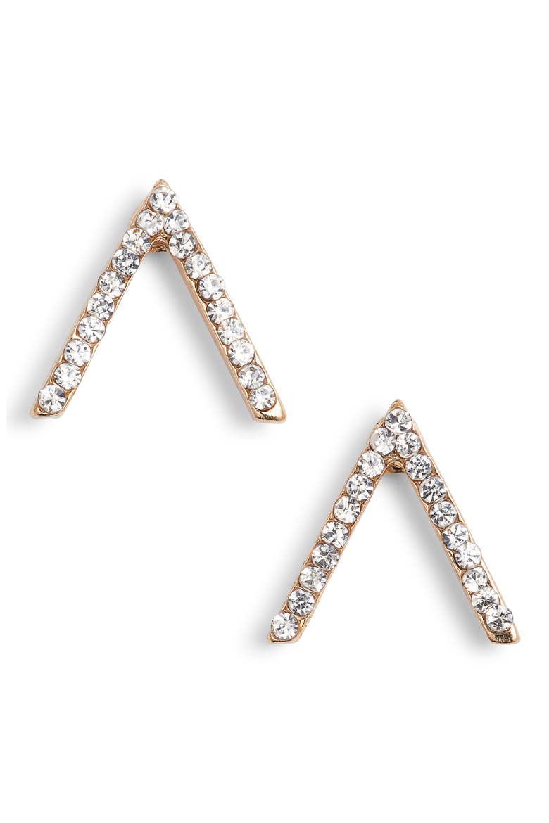 Little Stud Crystal Chevron Stud Earrings, Main, color, GOLD