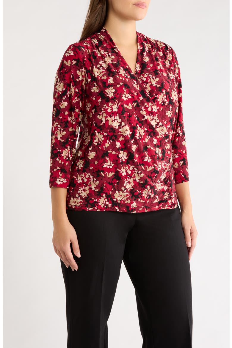 Floral Faux Wrap Top, Alternate, color, TITIAN RED MULTI
