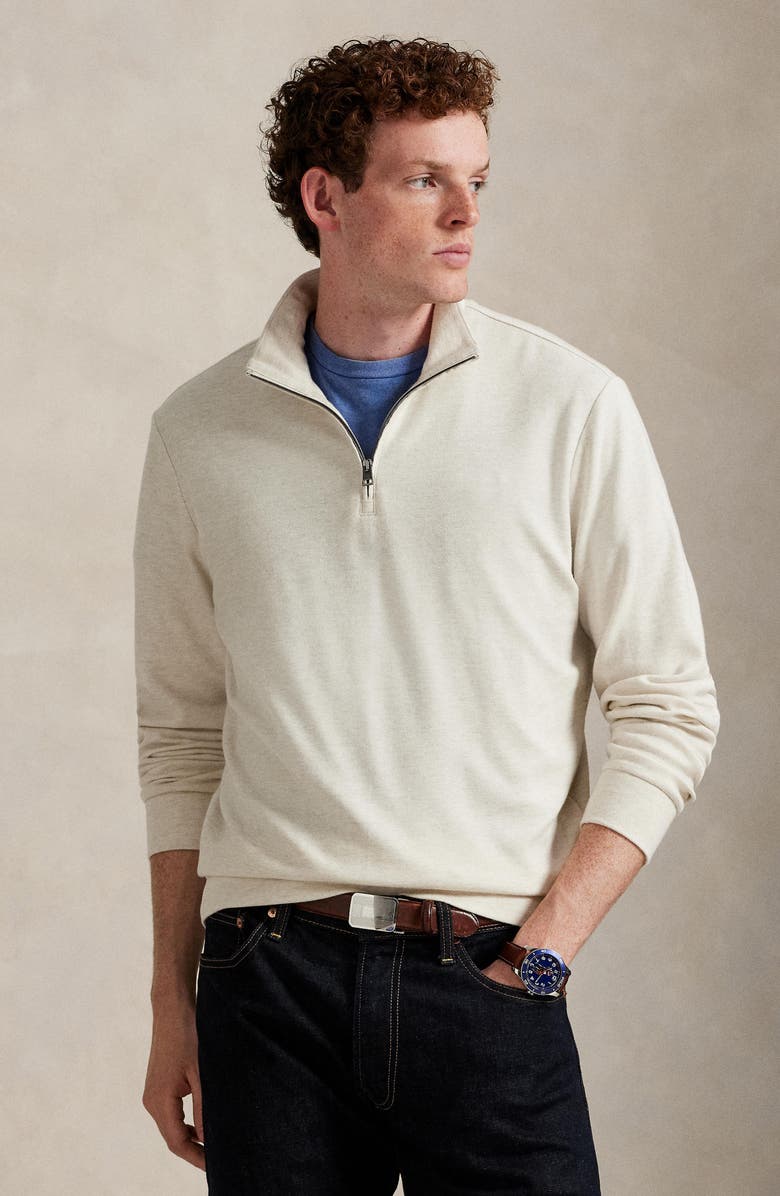 Polo Ralph Lauren Textured Double Knit Quarter Zip Pullover, Alternate, color, Chalk Heather/ Nevis