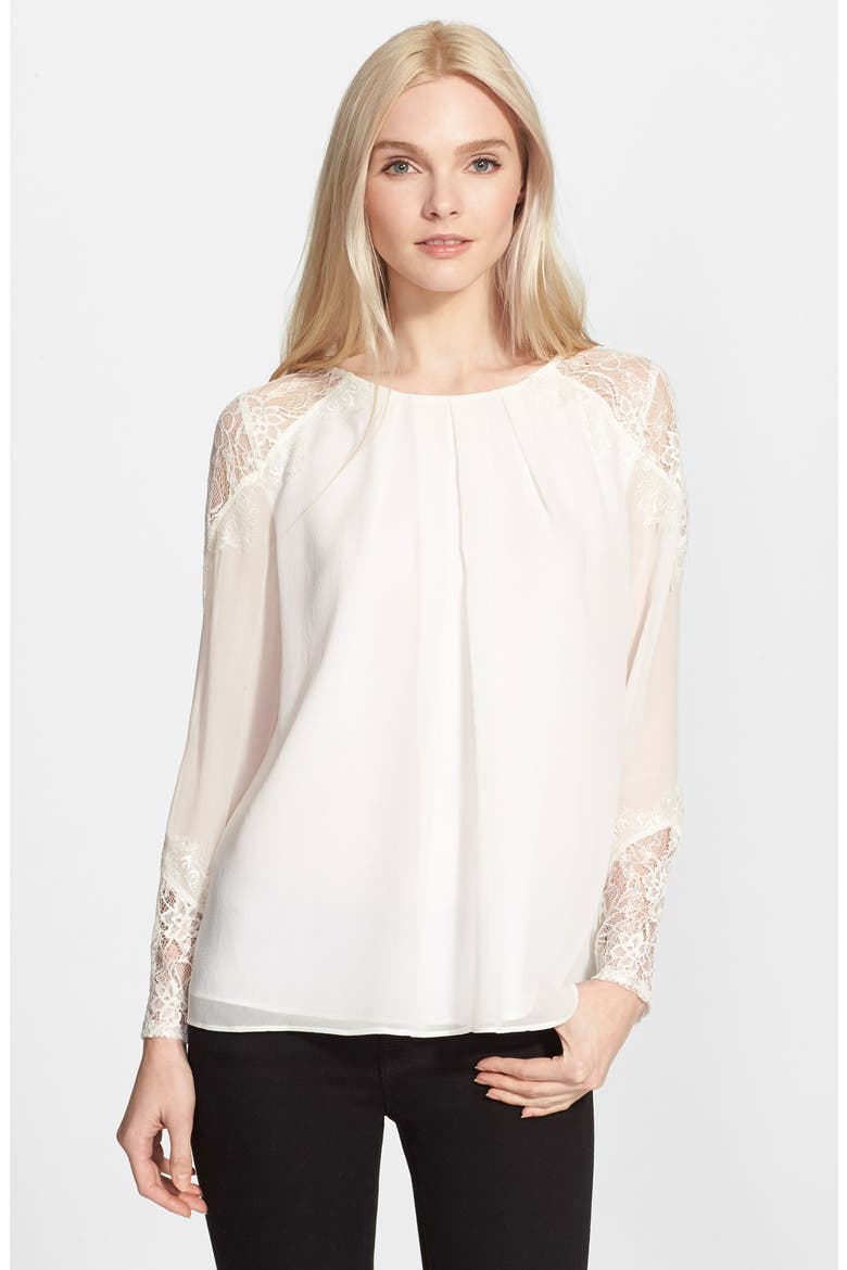 'Danyelle' Lace Inset Silk Blouse, Main, color, IVORY/ IVORY