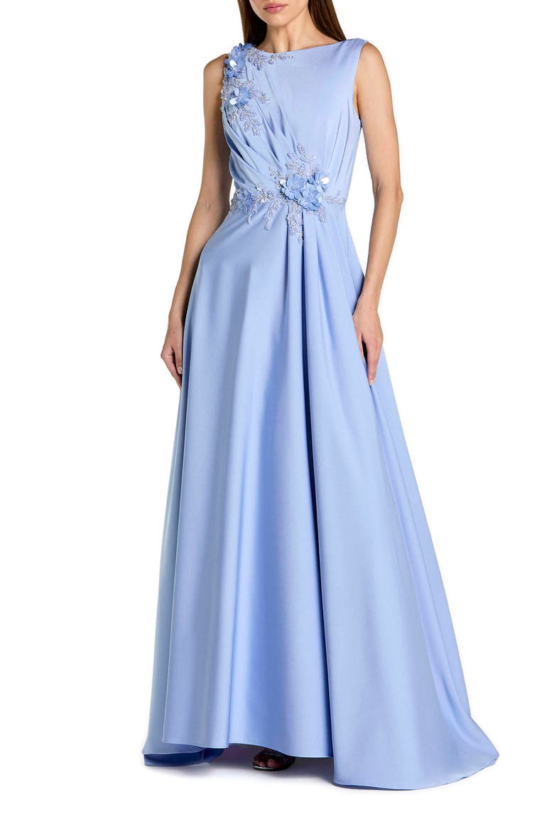 Floral Applique Sleeveless A Line Gown, Main, color, Powder Blue