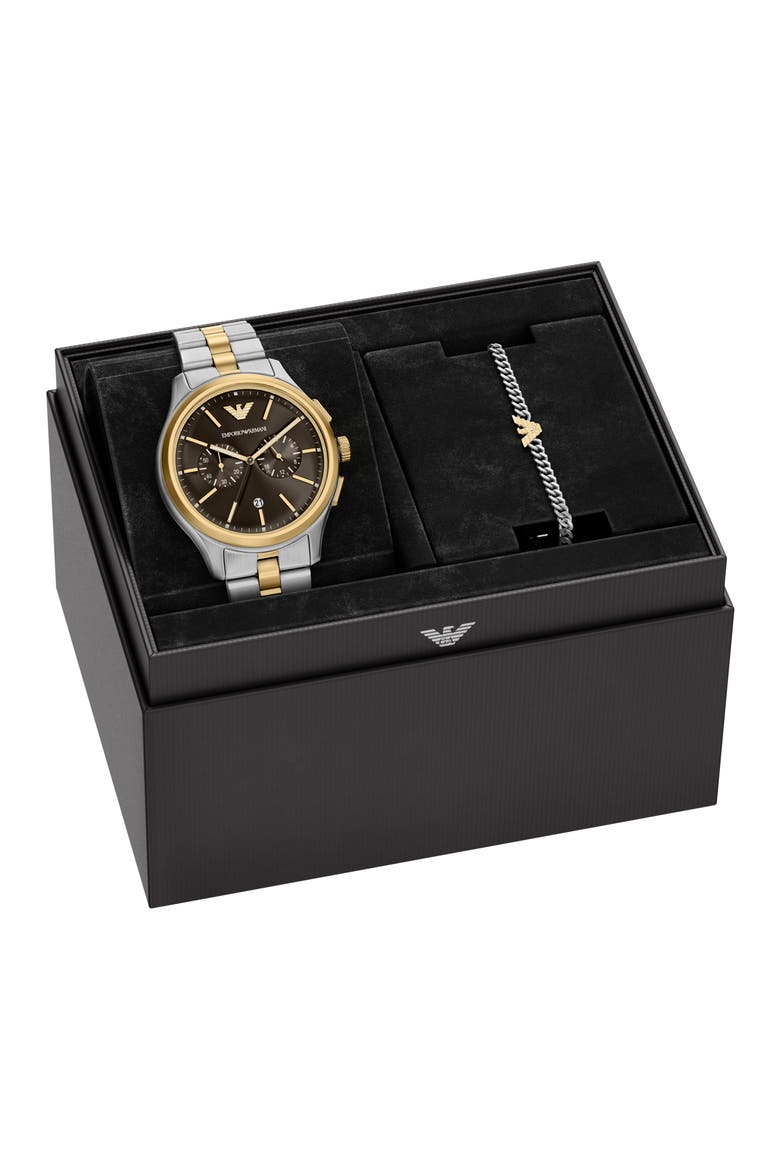 Chronograph Two-Tone Bracelet Watch Set, 42mm, Alternate, color, SILVER