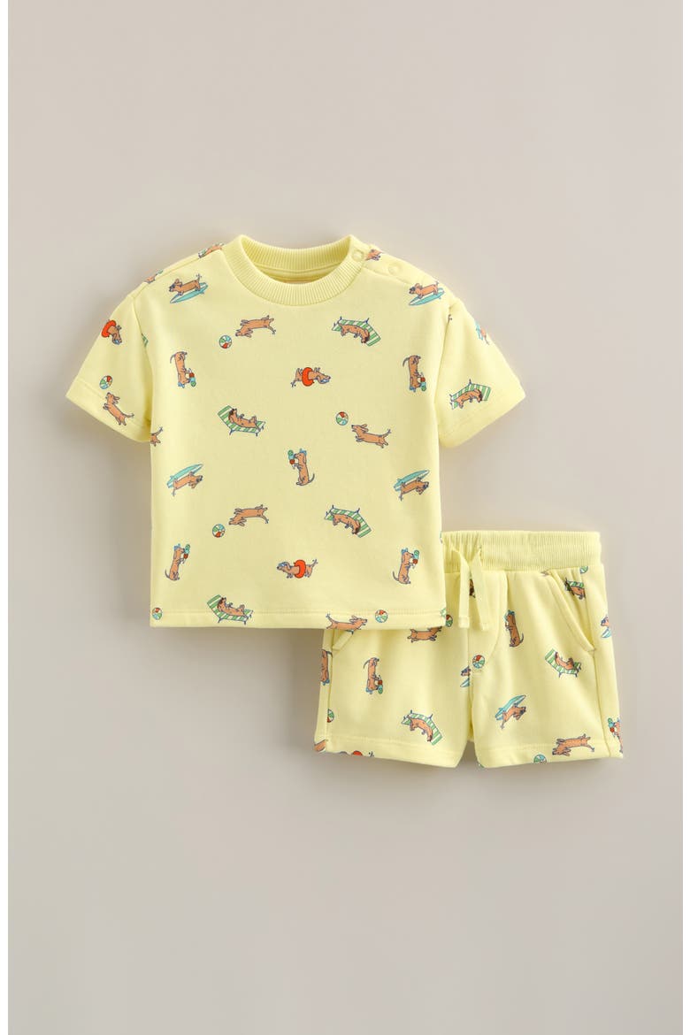 Terry Graphic T-Shirt & Shorts Set, Main, color, YELLOW CANDLE SUMMER DOGS